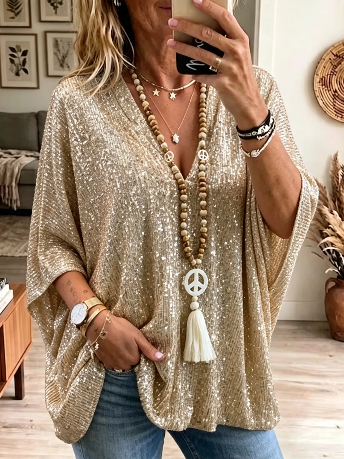 Kate | Sequin V-Neck Blouse
