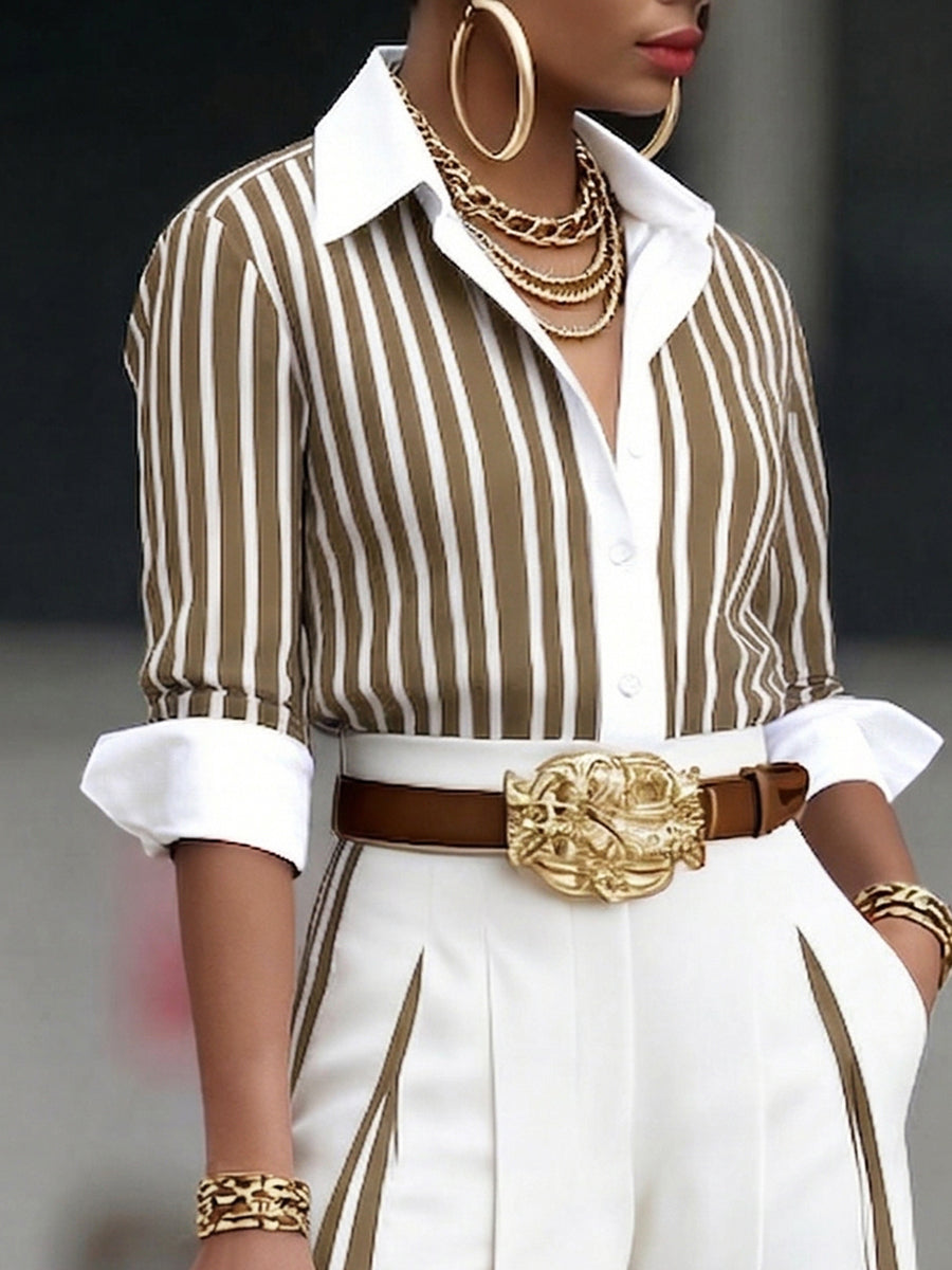 Elegant Artistic Striped Print Shirt