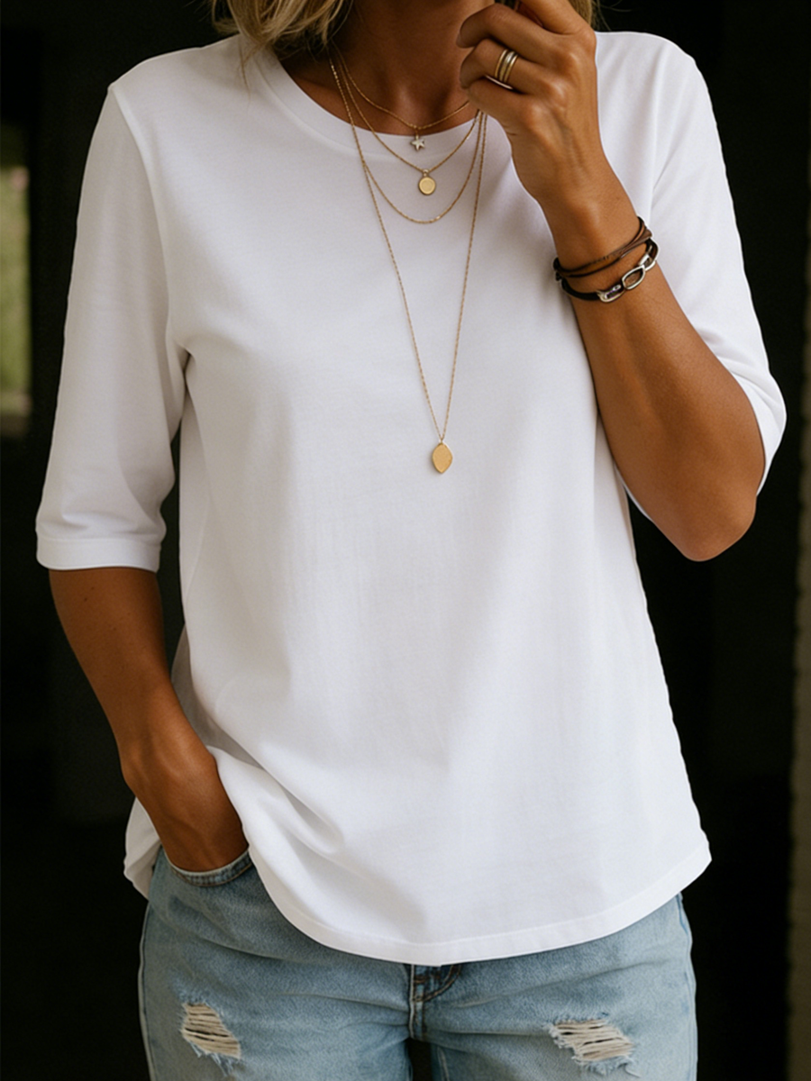 Women's Relaxed Fit Crew Neck 3/4 Sleeve T-Shirt Top
