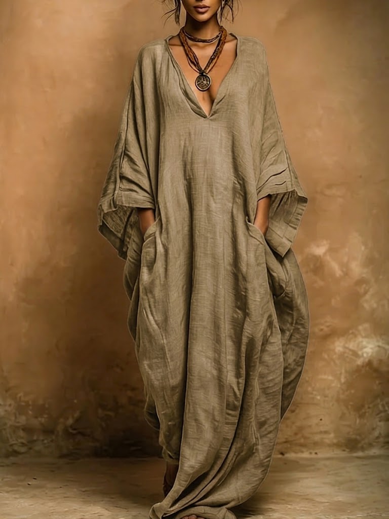Luna - Bohemian Linen And Cotton Kaftan Robe