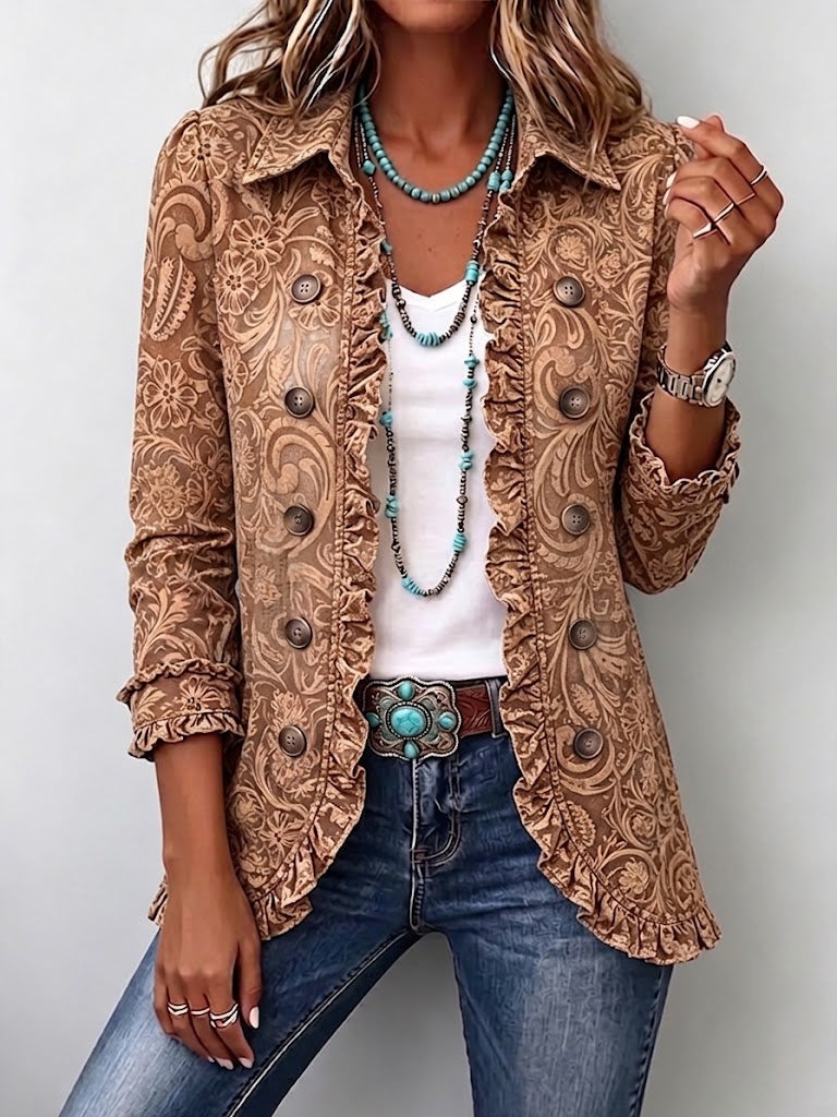 Vyclara™ | Vintage Bohemian Floral Print Ruffled Jacket