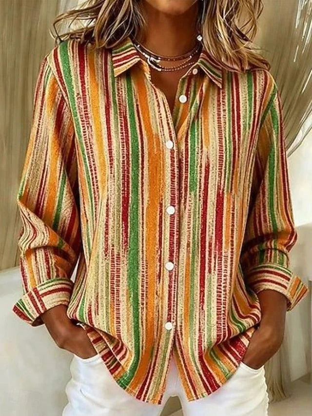 Joanie | Vintage Multicolor Striped Button Blouse