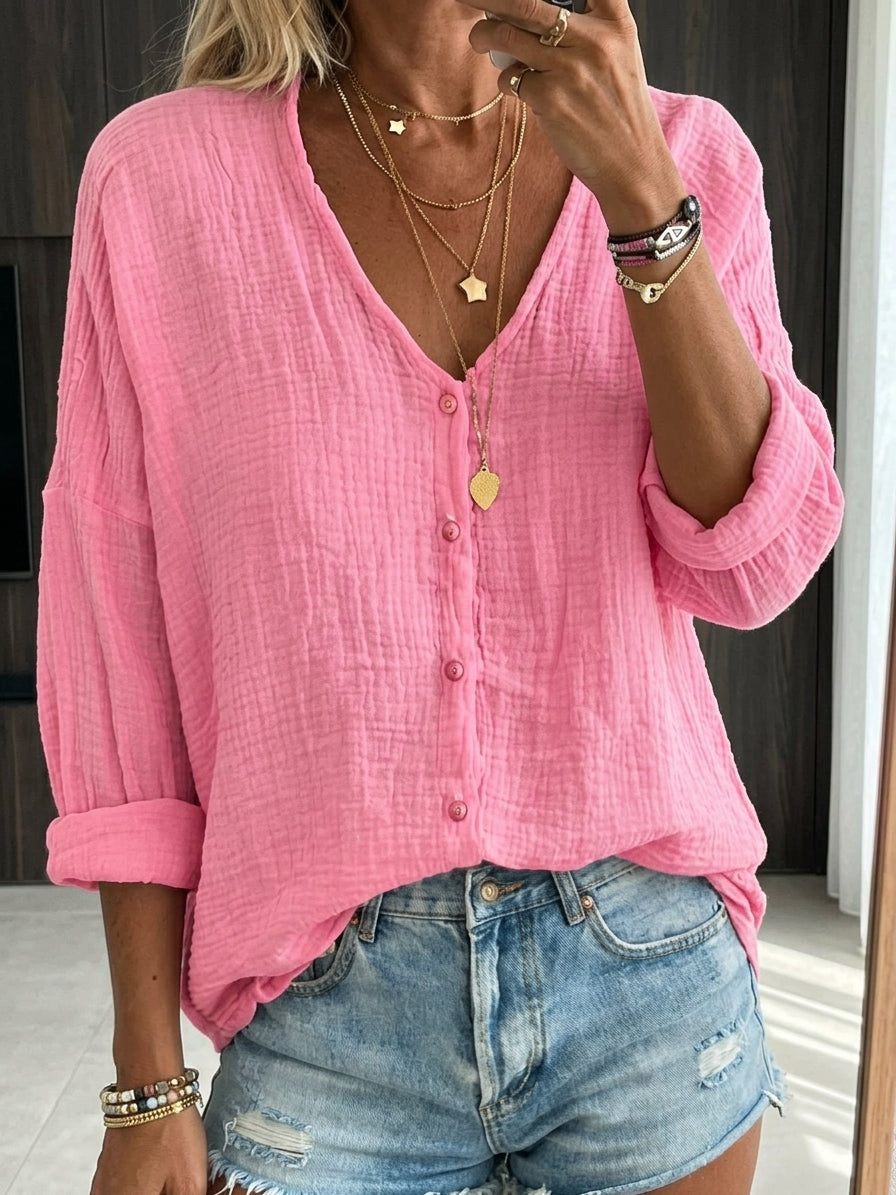 Blair | Cotton Linen Loose Solid Color Long-sleeved Shirt