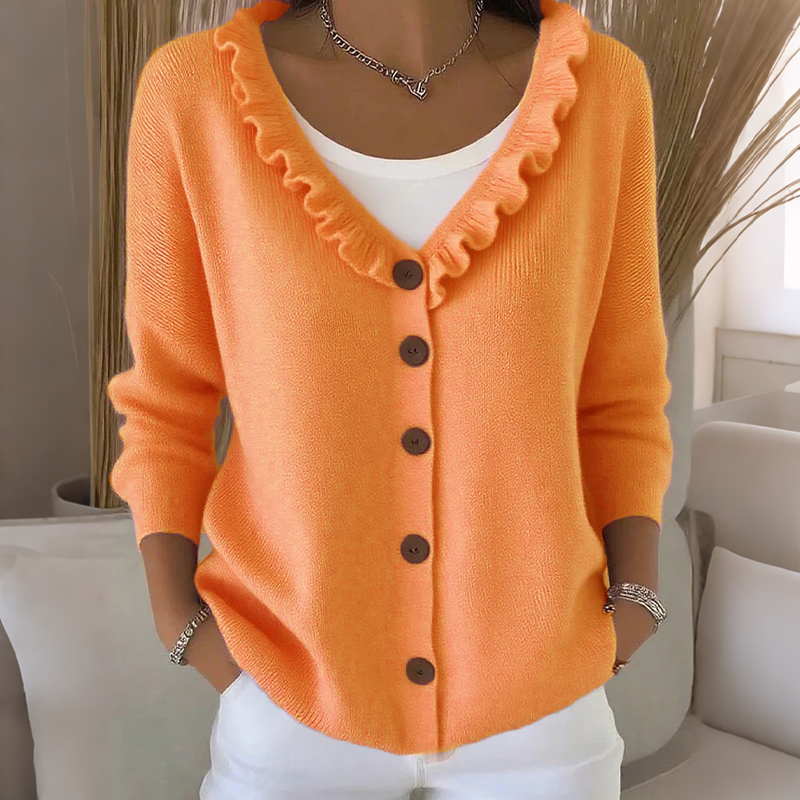 Women's Knitted Cardigan with Ruffle Collar
