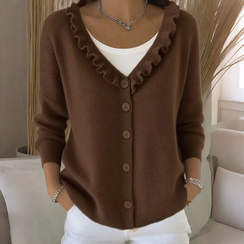 Women's Knitted Cardigan with Ruffle Collar