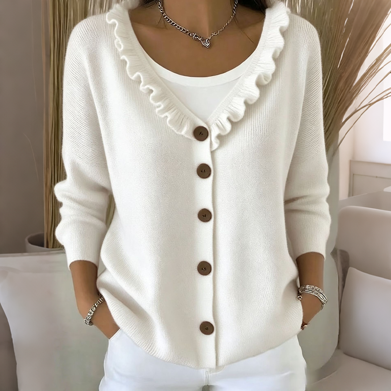 Women's Knitted Cardigan with Ruffle Collar