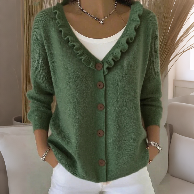 Women's Knitted Cardigan with Ruffle Collar