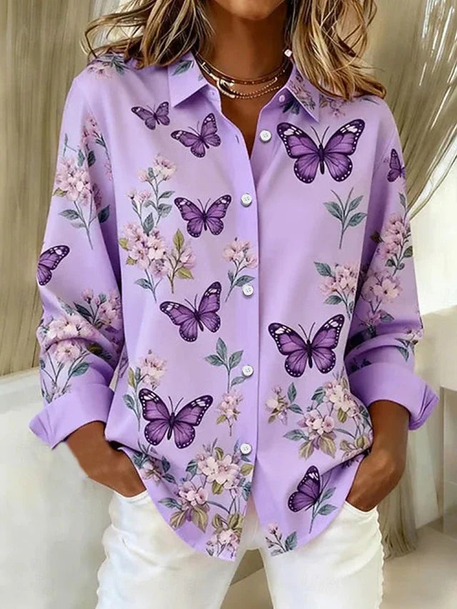 Audra | Whimsical Butterfly Print Button Blouse