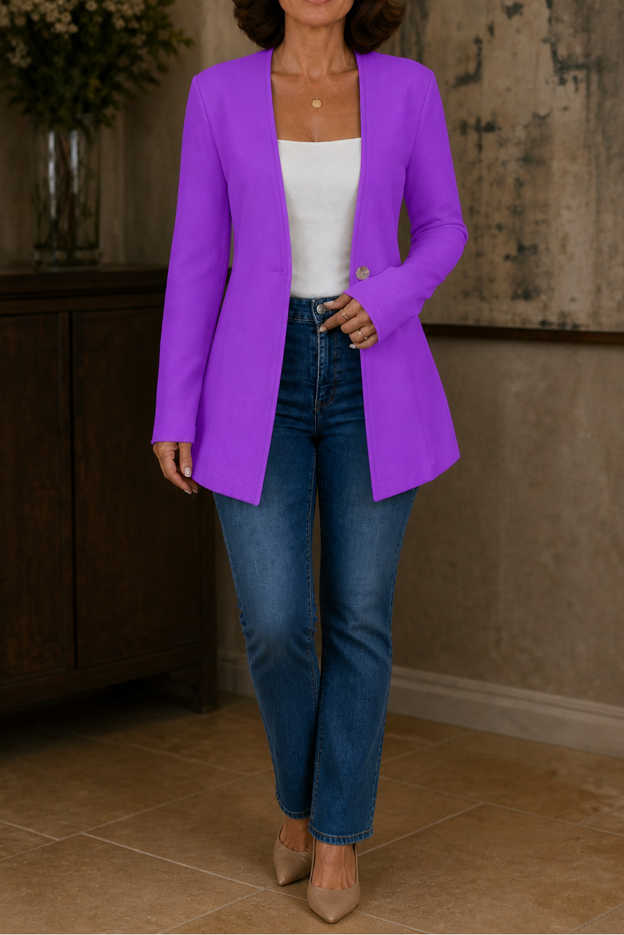 Linevalle | V-Neck Single-Button A-Line Blazer