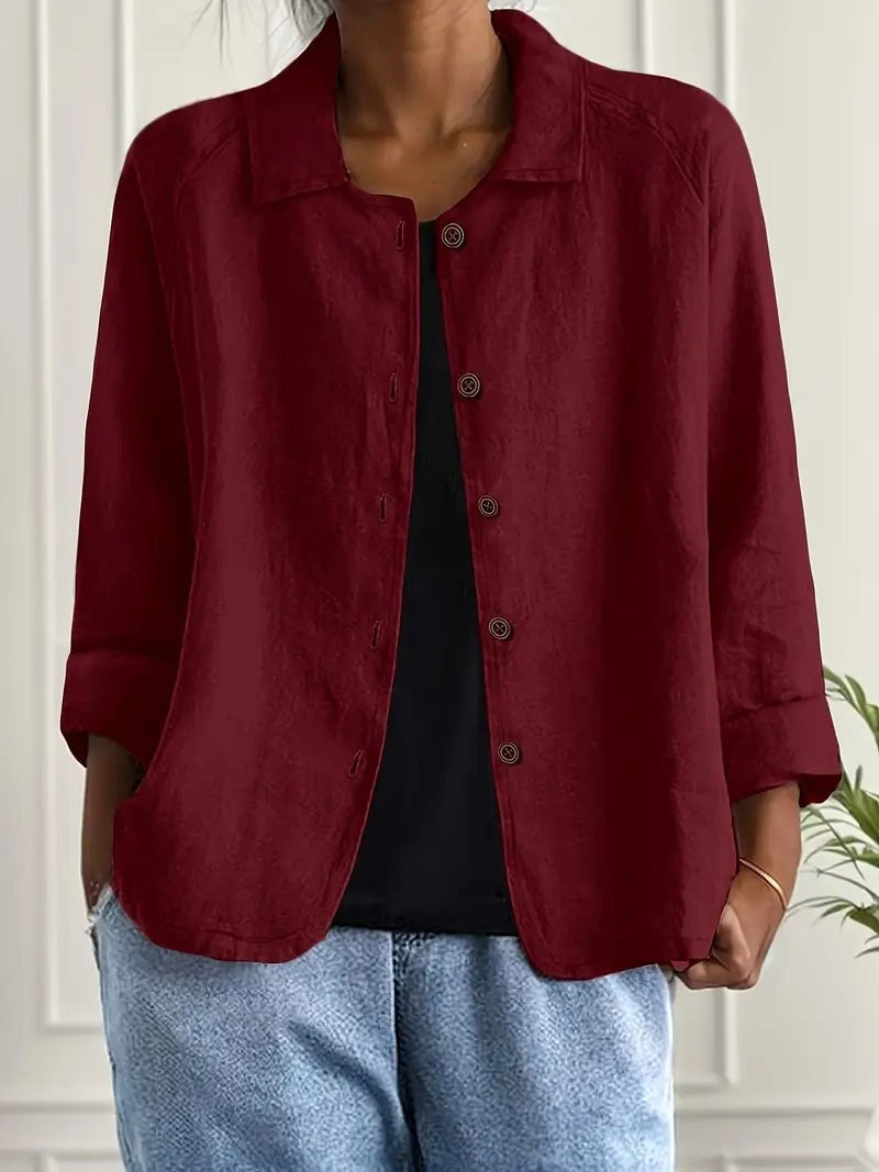Diane | Wine Red Loose Point-Collar Blouse